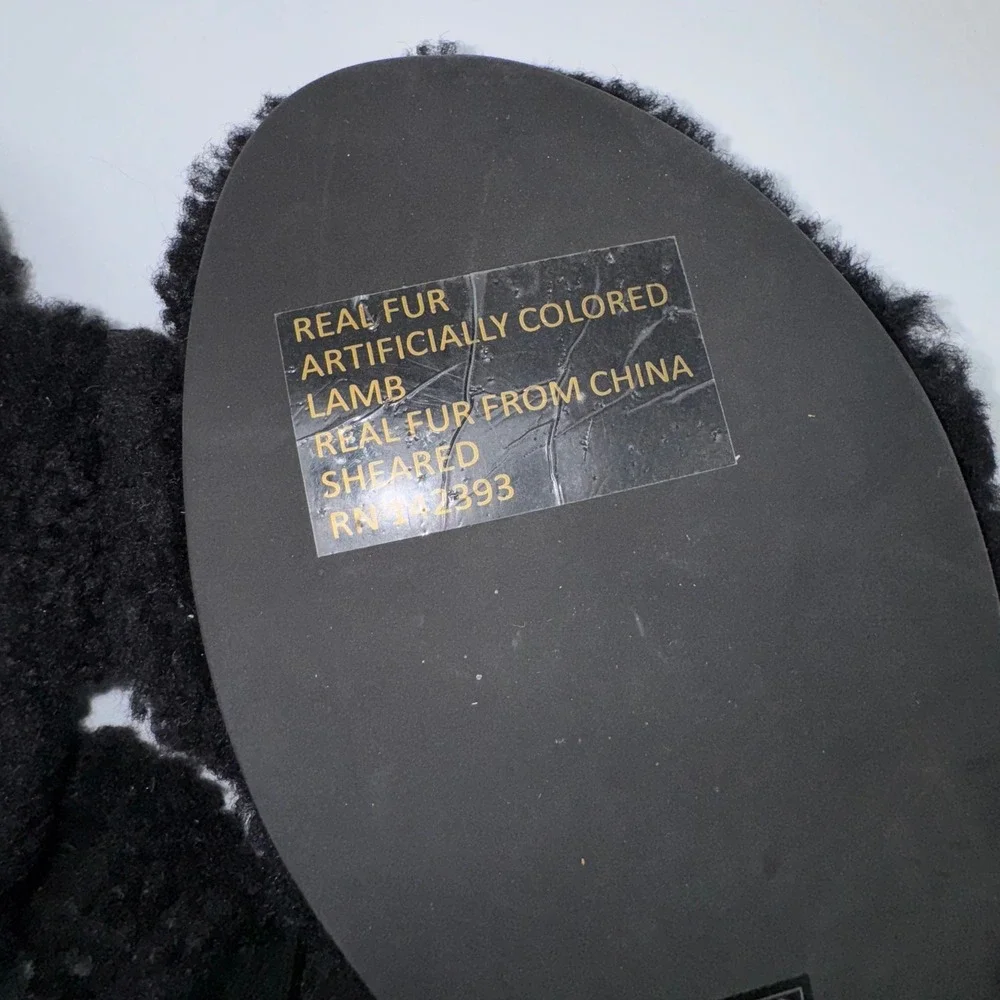 EILEEN FISHER Shoes Womens 7.5 Dello‎ Shearling Slide Sandal Black Lamb Fur Slip - Picture 13 of 13